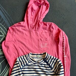 Vineyard Vines Pink Hoodie and Navy Striped rash guard or sun shirt